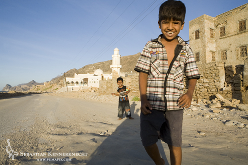 Boys near mosque, Hawf Protected Area, Yemen