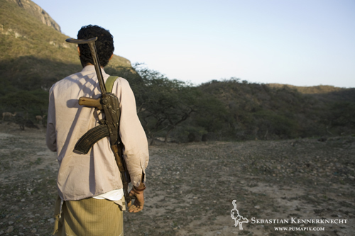 Hunter with Kaloshnikov, Hawf Protected Area, Yemen