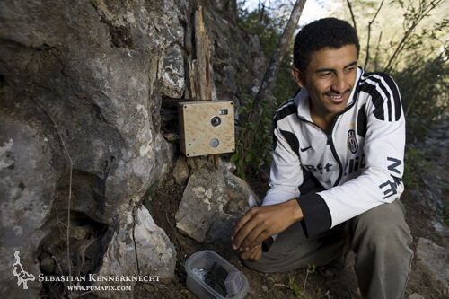 Waleed Al'Rail with Leopard Foundation's camera trap, Hawf, Yemen
