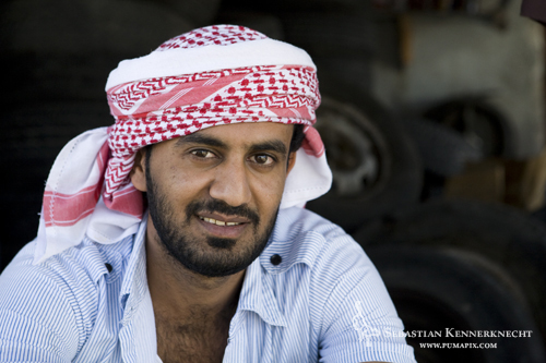 Yemeni man wearing head scarf, Hawf Protected Area, Yemen